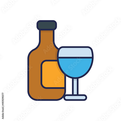Wine Bottle And Glass Vector icon