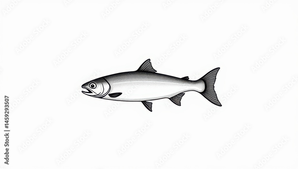 Fototapeta premium a minimal salmon outlined with bold simple lines and subtle texture strokes on the fins