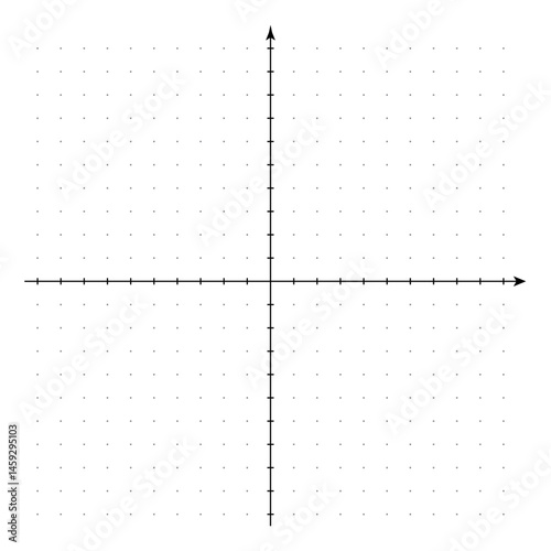 Cartesian coordinate system in two dimensions on white graph paper with dots. Orthogonal coordinate plane with two axes on squared grid. Math bw template. Vector illustration