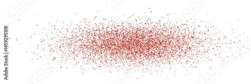 Grainy chilli powder splashing on table or countertop top view. Grunge pepper texture. Oval trace of red paprika particles on surface. Vector illustration
