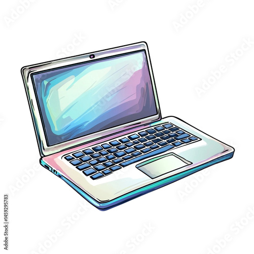 A stylish laptop with a vibrant screen and blue keyboard ready for work or play