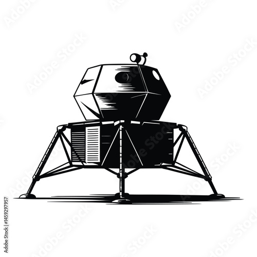 Lunar lander module Silhouette, Vector, Illustration, Icon, Logo, White Background.