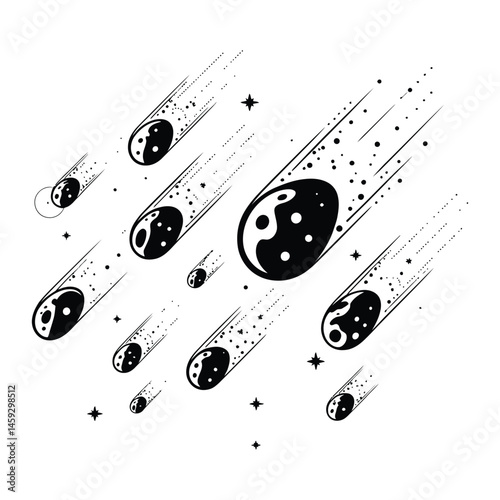 Oort cloud objects Silhouette, Vector, Illustration, Icon, Logo, White Background.