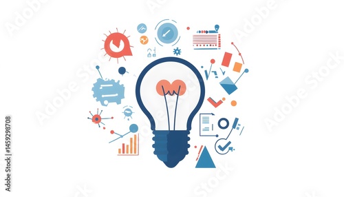 Innovative solution surrounded by data points and analysis.