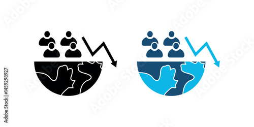 Glyph Style Vector Icon of Shrinking Population – Low Population Growth Trend, Infographic Symbol