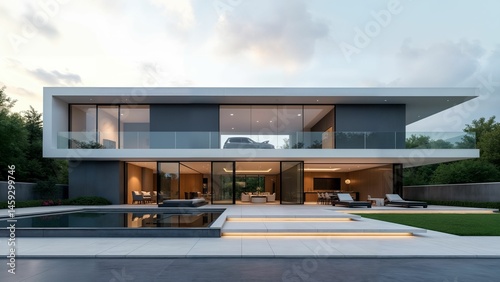 Breathtaking Front View of a Futuristic House Showcasing Cutting-Edge Minimalist Design and Dynamic Facade