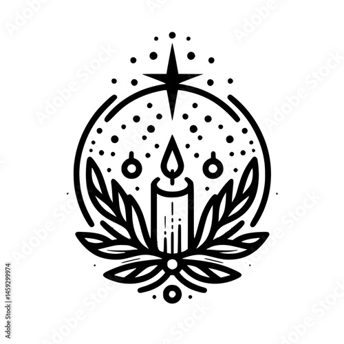 Minimalist Holiday Icon: Lit Candle & Star Design