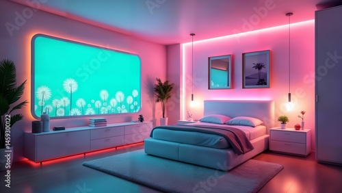 A Revolutionary Futuristic Child Bedroom with Sleek Design, Interactive Neon Features, and Minimalist, Playful Accents