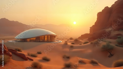Hyper-Realistic Futuristic African Landscape Integrating Biotechnological Enhancements with Eco-Buildings and Luminous Desert Vistas