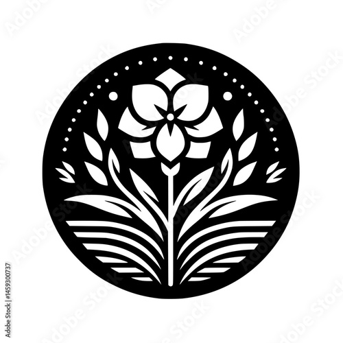 Black and White Floral Circle Design: Minimalist Nature Art