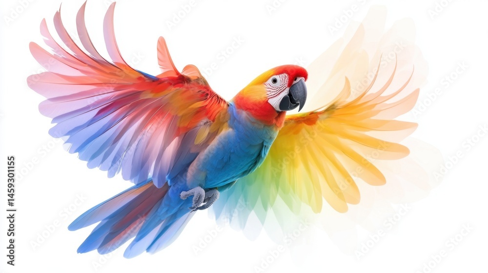 Obraz premium Bold parrot silhouette with fragmented colorful layers, abstract flight form