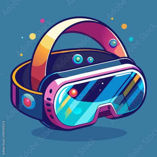 Virtual reality headset placed on a table, accompanied by glasses and headphones, ready for immersive experiences.