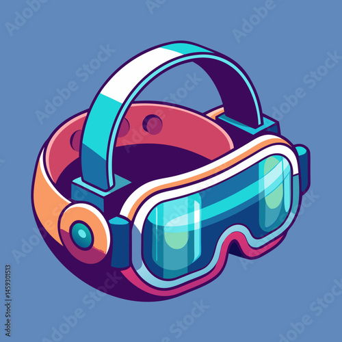 Virtual reality headset placed on a table, accompanied by glasses and headphones, ready for immersive experiences.