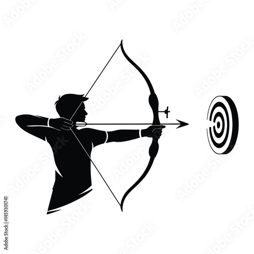 Archery target bullseye Silhouette, Vector, Illustration, Icon, Logo, White Background.