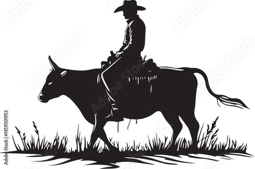 Silhouette of a Cowboy Riding a Bucking Bull
