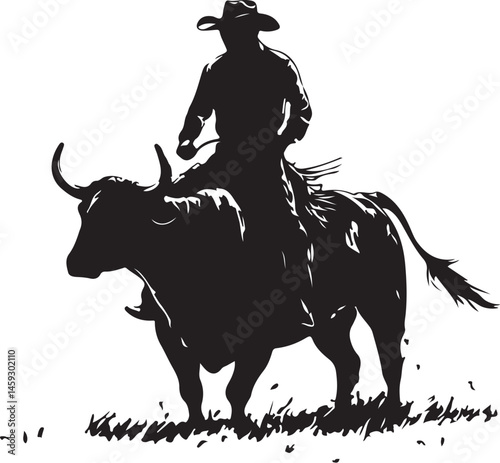 Silhouette of a Cowboy Riding a Bucking Bull