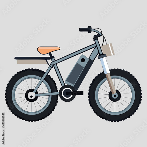 Electric bike positioned on a gray background, showcasing its sleek design and modern features.
