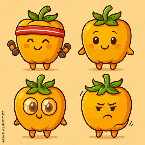 Cartoon Pepper Character Set Showing Different Expressions and Activities