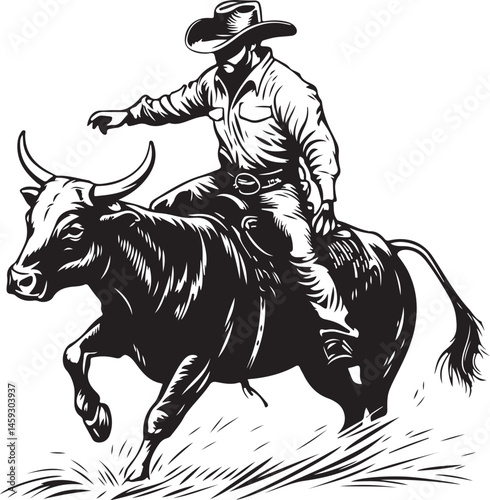 Silhouette of a Cowboy Riding a Bucking Bull