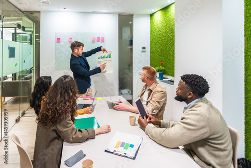 Obraz na płótnie Marketing manager explaining growth strategies to his team during a meeting w salonie