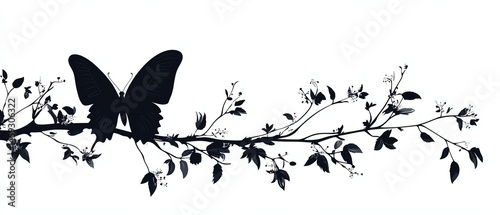 Obraz na płótnie Silhouette butterfly on blooming branch. w salonie
