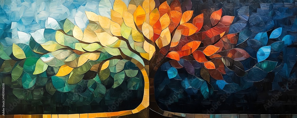 Abstract tree painting, vibrant colors, nature art.