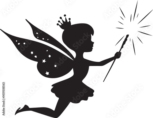 Silhouette of a Dancing Fairy Holding a Magic Wand