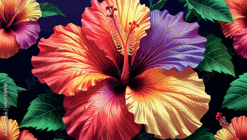 A vibrant bouquet of red and yellow hibiscus flowers showcases the tropical beauty of nature's colorful bloom