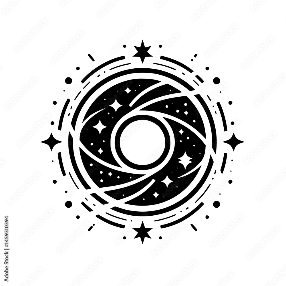 Fototapeta premium Celestial Eye: Abstract Black and White Starry Design