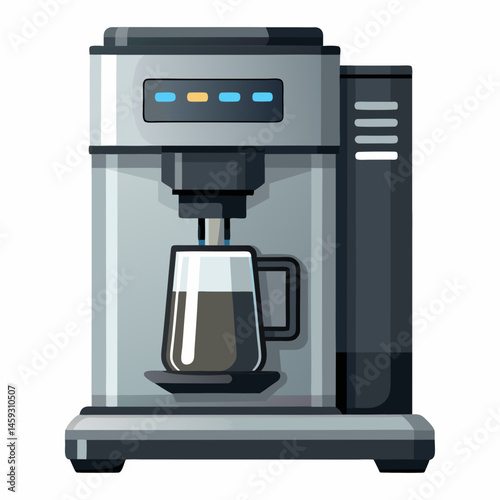 Coffee machine with a steaming coffee cup, illustrated in a simple and modern vector style.