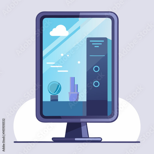 A smartphone displaying a phone and a tablet on its screen, showcasing various devices in a tech setup.