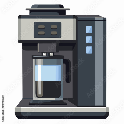 Coffee machine with a steaming coffee cup, illustrated in a simple and modern vector style.
