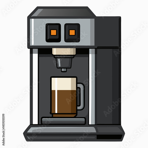 Coffee machine with a steaming coffee cup, illustrated in a simple and modern vector style.