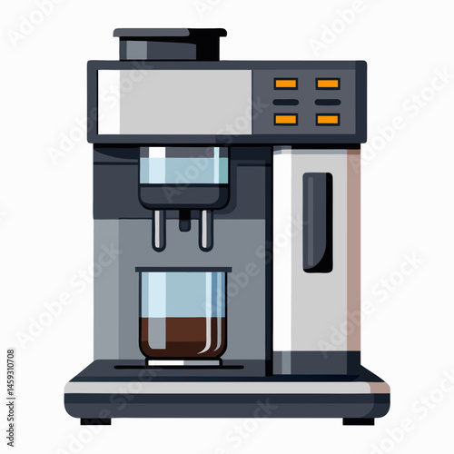 Coffee machine with a steaming coffee cup, illustrated in a simple and modern vector style.