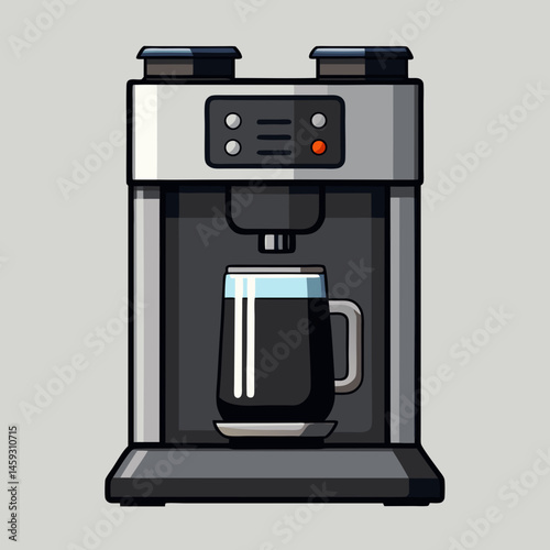 Coffee machine with a steaming coffee cup, illustrated in a simple and modern vector style.