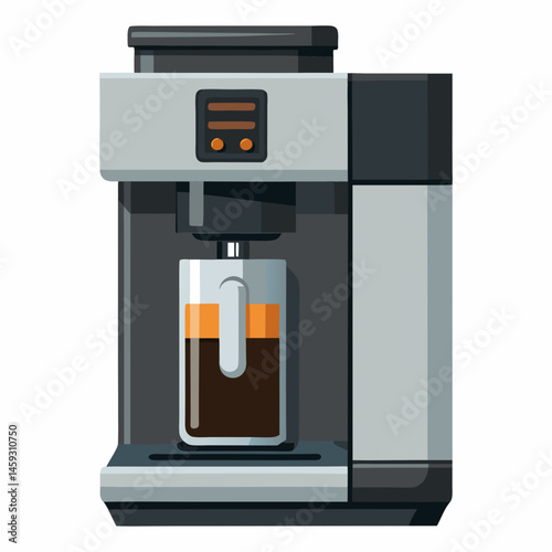 Coffee machine with a steaming coffee cup, illustrated in a simple and modern vector style.