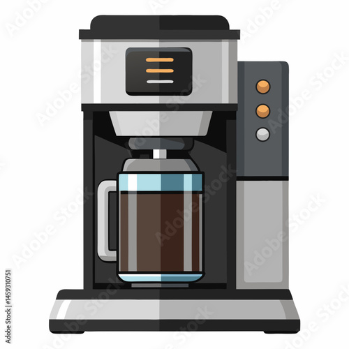 Coffee machine with a steaming coffee cup, illustrated in a simple and modern vector style.