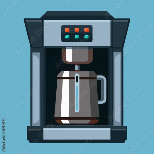Coffee machine with a steaming coffee cup, illustrated in a simple and modern vector style.