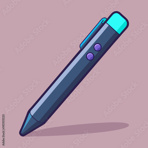 A purple pen resting on a vibrant blue background.