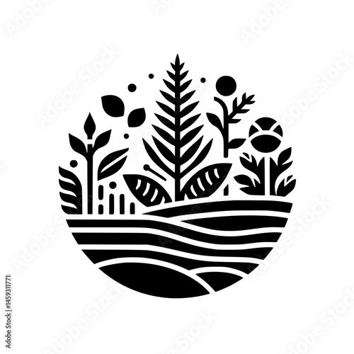 Black & White Botanical Terrarium: Minimalist Nature Illustration
