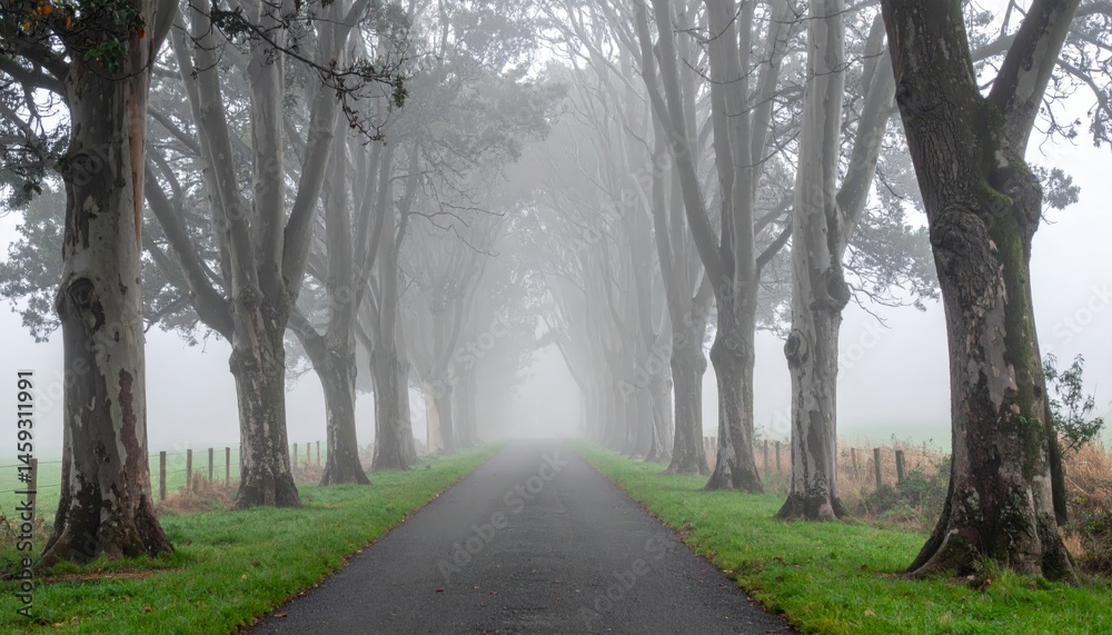 Fototapeta premium Foggy Path Between Trees