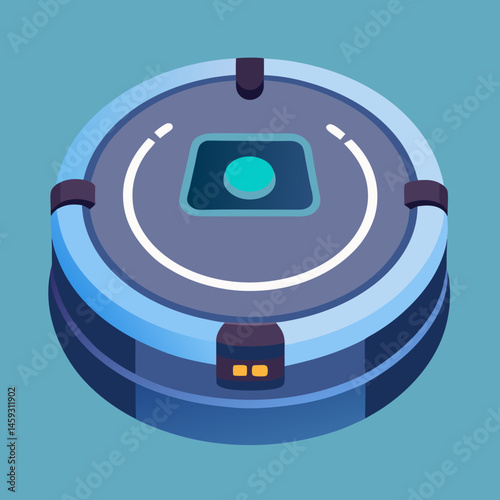 Robot vacuum cleaner icon on a blue background, symbolizing modern home cleaning technology.