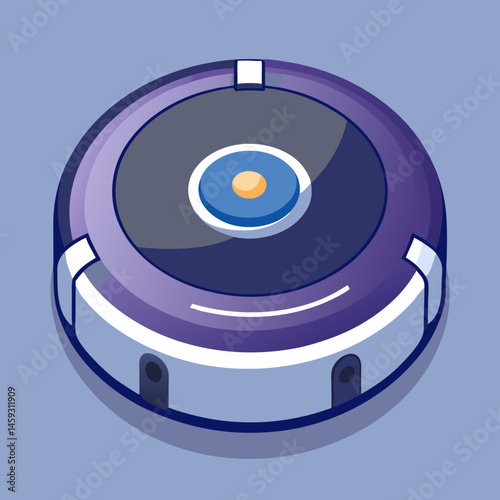 Robot vacuum cleaner icon on a blue background, symbolizing modern home cleaning technology.