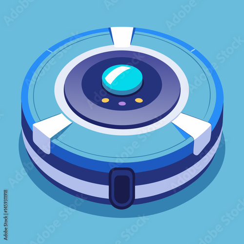 Robot vacuum cleaner icon on a blue background, symbolizing modern home cleaning technology.