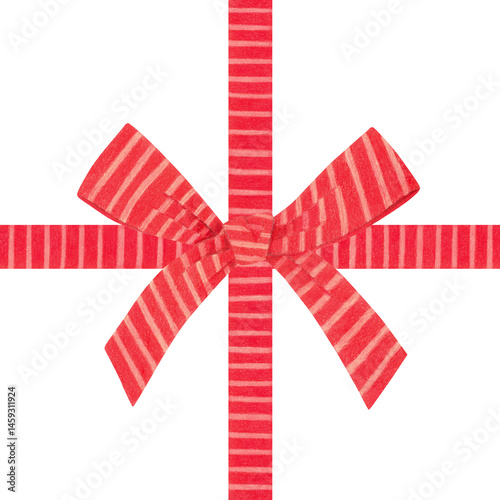Tied striped ribbon and bow in the middle hand drawn illustration isolated on transparent background for greeting cards invitations wedding decor packaging design promotional offer gift card