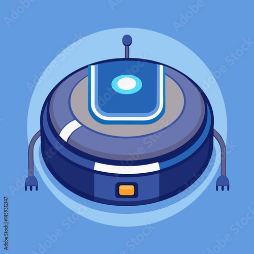 Robot vacuum cleaner icon on a blue background, symbolizing modern home cleaning technology.