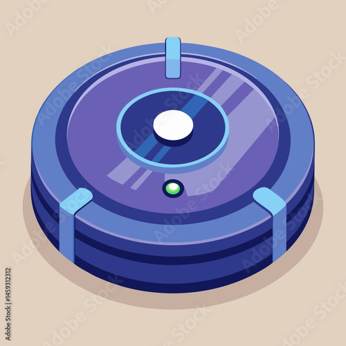 Robot vacuum cleaner icon on a blue background, symbolizing modern home cleaning technology.