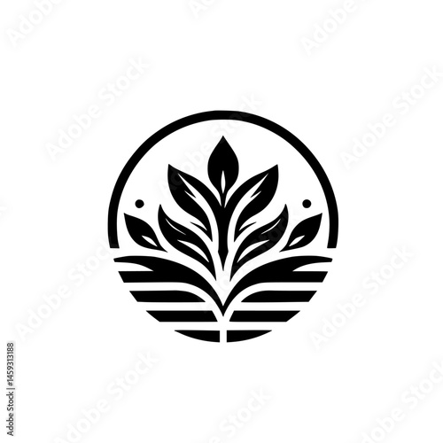 Minimalist Botanical Logo: Circle of Leaves, Black & White Design