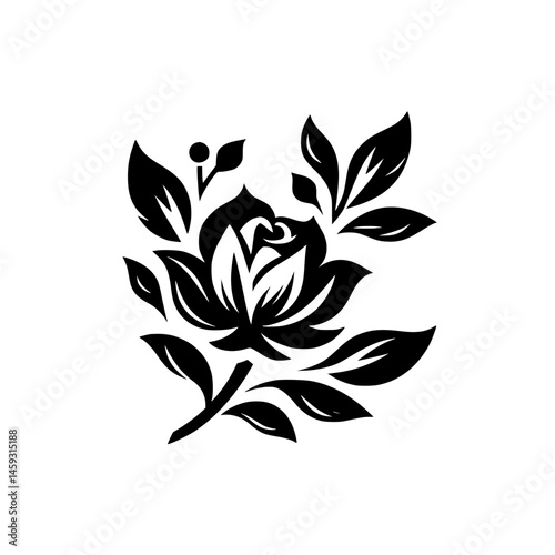 Elegant Black Rose Silhouette Illustration on White Background