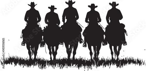 Silhouettes of Four Horse Riders on a Hill